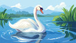 A beautiful white swan is swimming on the lake 2d flat