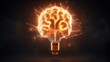 A glowing brain-shaped light bulb represents a burst of ideas and inspiration, perfect for sparking creativity and innovation, in 4k.