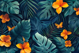 Fototapeta Panele - Abstract art tropical leaves background vector.