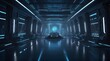Glowing Futuristic Spaceship Interior Bathed in Radiant Blue and White Lighting.generative.ai