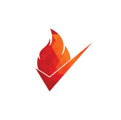 Wall Mural - Fire check vector logo design template. Fire and checkmark icon design.