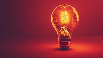 Wall Mural - Business and Strategy: A 3D vector illustration of a lightbulb with a money bag inside