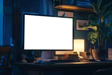 Wall Mural - Modern designer desktop with blank screen computer. Mockup