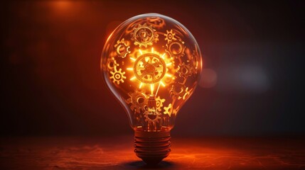 Wall Mural - Creativity and Design: A 3D vector illustration of a lightbulb with gears and cogs inside