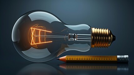 Wall Mural - Creativity and Design: A 3D vector illustration of a lightbulb with a pencil and ruler inside