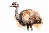 Fototapeta Do akwarium - Watercolor Drawing Of Emu Ostrich On White Background