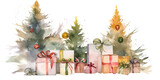 Fototapeta Do akwarium - Watercolor Drawing Of Christmas Presents Under New Year Trees