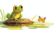 Butterfly eating from a frog 2d flat cartoon vactor