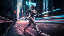 Robot Walking On A Roadside, Devin Ai, First Ai Software Engineer
