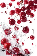 Canvas Print - Fresh cherries dropping into a clear water bowl. Ideal for healthy food concept