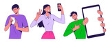 Fototapeta Boho - Young people with smartphones vector