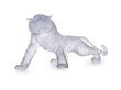 Majestic Frosted Glass Tiger Sculpture in Prowling Pose - Isolated on White Background, Clipping Path Included