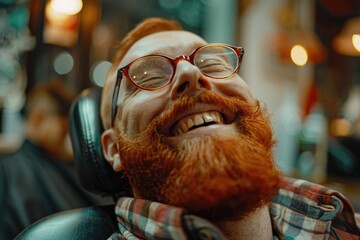 Canvas Print - A man with a beard and glasses smiling. Perfect for business and lifestyle concepts