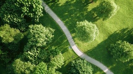 Sticker - An overhead perspective of a road winding through a park. Suitable for travel or nature concepts