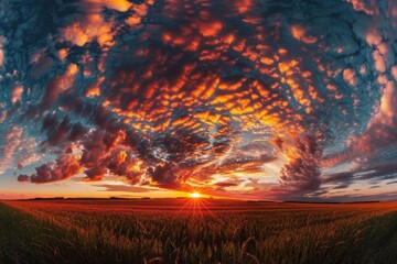 Poster - Beautiful sunset over a grassy field, perfect for nature backgrounds