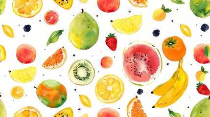  watercolor painting of Fruity Fun seamless pattern