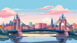 Famous bridge over the city in Biatorbgy 2d flat cartoon