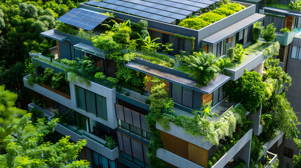 Wall Mural - A green building development incorporating innovative technologies such as solar panels rainwater harvesting systems and green roofs to achieve net zero energy consumption reduce