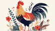 Floral Rooster Clipart 2d flat cartoon vactor illustration