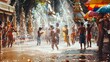 Songkran Water Festival in Thailand, street water fights and traditional rituals, --ar 16:9