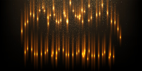 Wall Mural - gold flash rays and sparks with glow light effect vector illustration. realistic 3d shiny golden fie