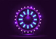 Neon wheel of fortune. Spinning lucky roulette on a bright background. Vector illustration.