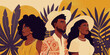 Young African Americans wearing wide-brimmed hats. Illustration for Liberation Day. Black History Month Card