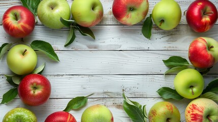 Wall Mural - Many healthy and colorful apples lie on a textured light background