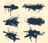 Fototapeta Młodzieżowe - Set of Spray Paint Vector Elements, Brush Lines and Drips Black ink splatters, Ink blots set, Street style. Hand drawn abstract shapes in doodle grunge style. Vector isolated on White Background.