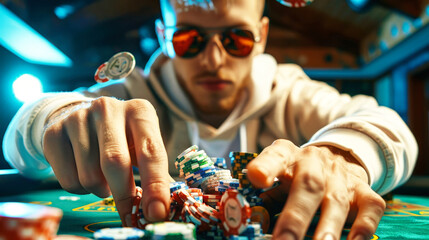 A Man Playing Poker in a Casino