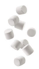 Wall Mural - falling marshmallow isolated on white background, full depth of field