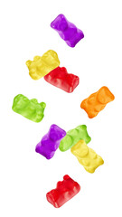 Wall Mural - falling colorful jelly gummy bear, isolated on white background, full depth of field