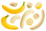 Banana set isolated on white background, full depth of field