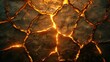   A tight shot of a fissured surface, illuminated by light emanating from the cracks in its heart, plus radiance originating from the cracks atop