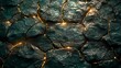   A tight shot of a textured surface, green and golden in hue, adorned with tiny lights at its peak and base