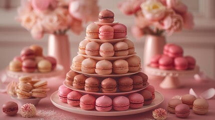 Canvas Print -   A tower of macaroons and macaroni & cheese..Macaroni and cheese, macaroni and cheese, repeated Let's make it clear: a structure of