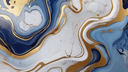 Wall Mural - abstract marble background featuring a blue and white liquid texture, accentuated by delicate gold veins. a luxurious and elegant visual experience.