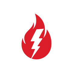 Canvas Print - Fire Flame and Flash Lightning Thunder Bolt Logo Icon.