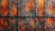   Rusted metal backdrop with riveted panels and interlocking rivets along edges