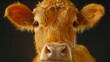   A tight shot of a browning bovine's visage gazes intently into the lens