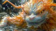   A tight shot of an orange-white creature, its face and form dotted with water droplets, submerged in a watery expanse