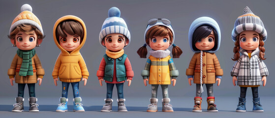 A collection of cute and realistic cartoon children characters displaying happiness.