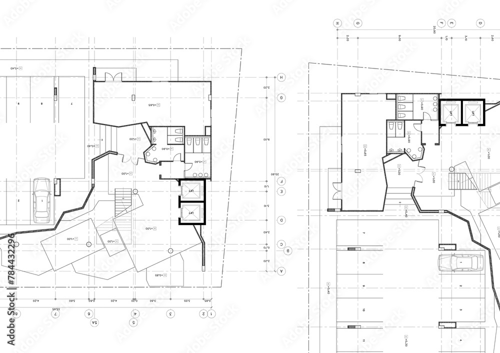 Floor plan designed building on the drawing. Stock Illustration | Adobe ...