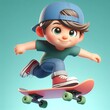 3d render child on skateboard