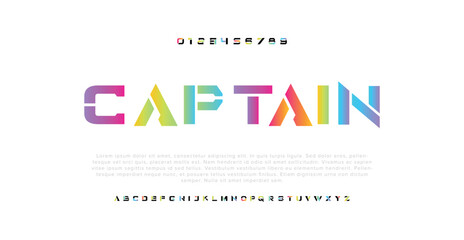 Captain Modern abstract digital alphabet font. Minimal technology typography, Creative urban sport fashion futuristic font and with numbers. vector illustration