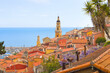 Panorama with colorful houses in downtown in Menton, France