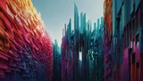 Fototapeta Uliczki - A digital artwork featuring architectural forms adorned with vibrant color gradients, blending seamlessly to evoke a sense of fluidity and energy.