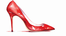 Isolated Watercolor Illustrated Red Woman Heels On