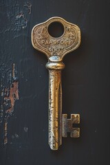 Wall Mural - A detailed close up of a key on a door. Ideal for security or home concept
