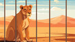Lioness in captivity in a zoo behind bars. Power an